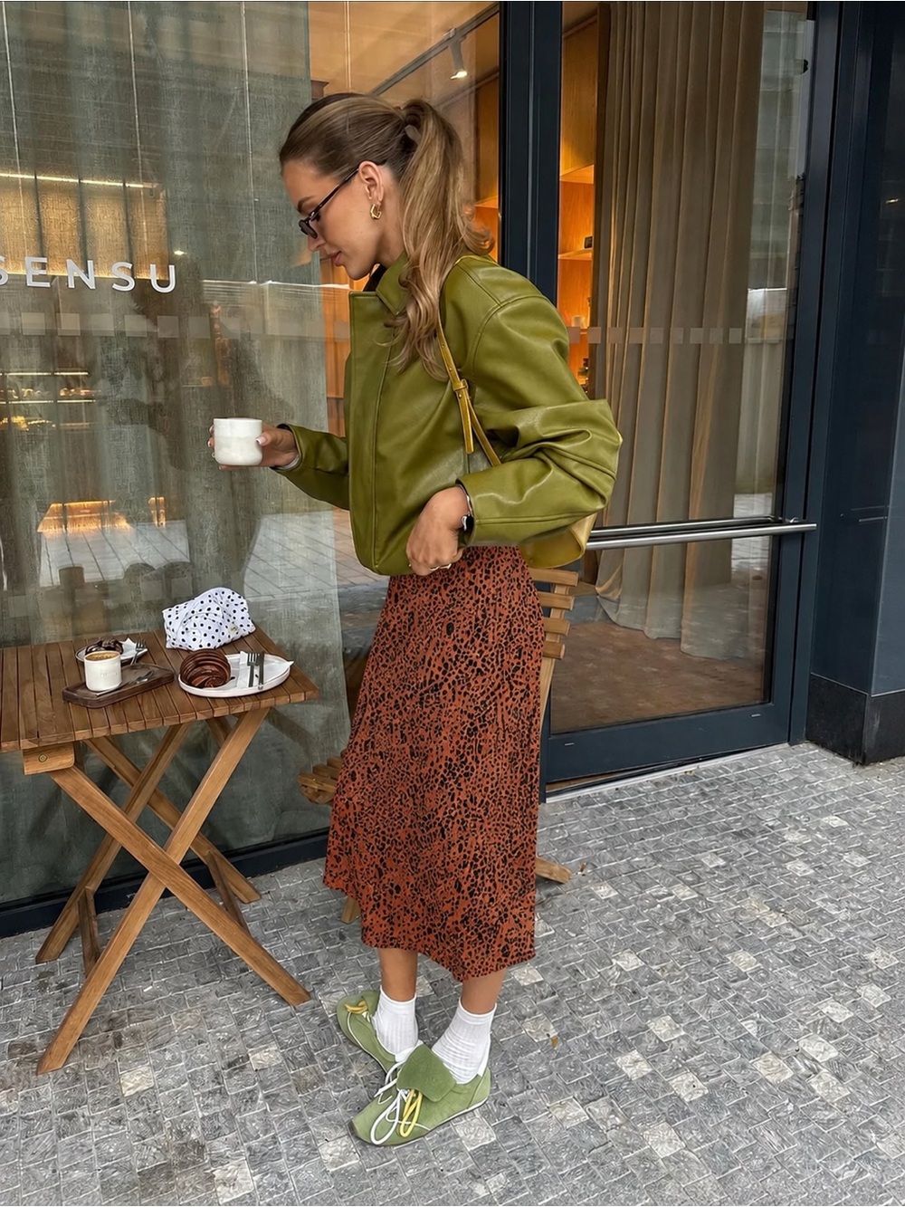 Anthropologie Maeve Pleated Animal Print Midi Skirt Rust Black XS